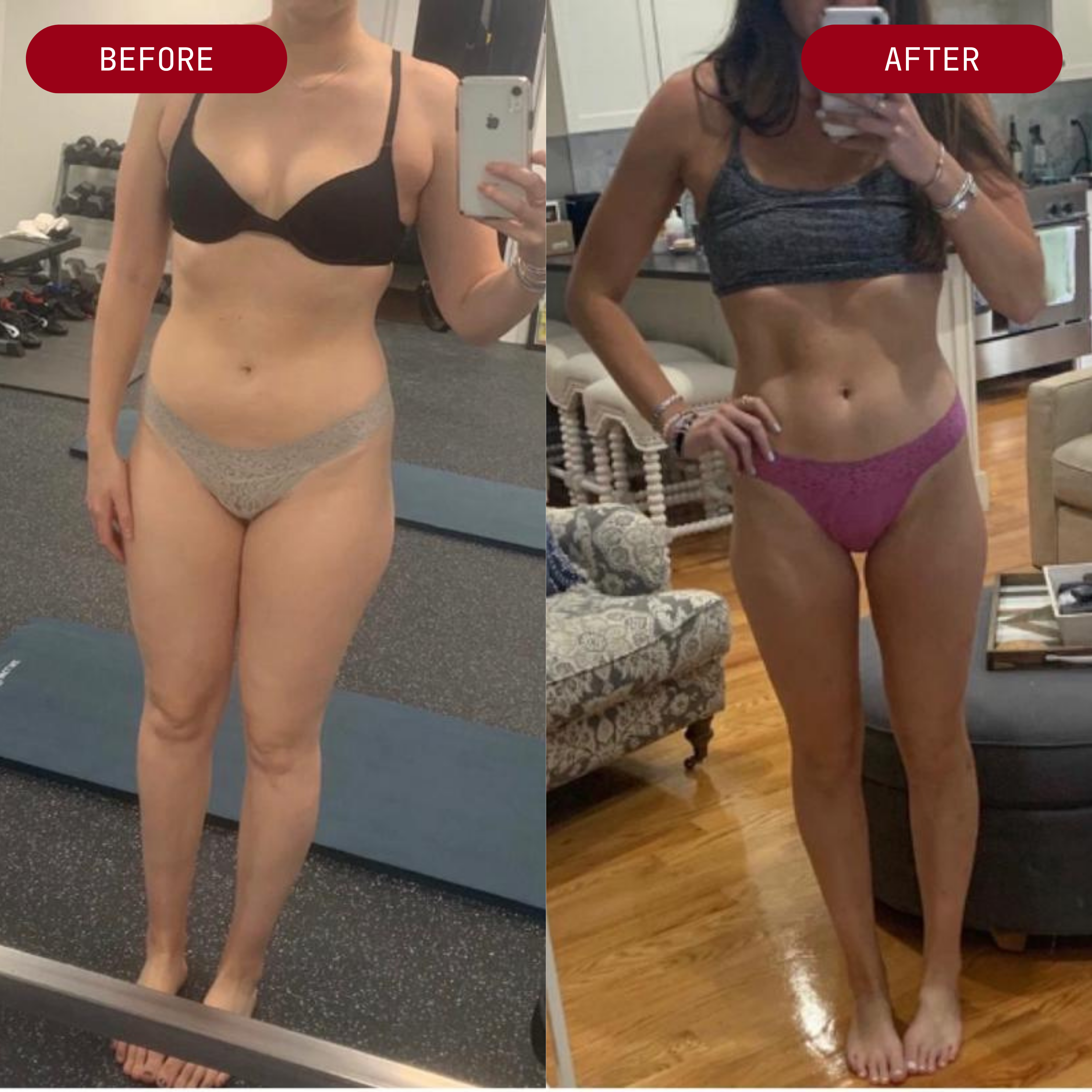 Before and after transformation of a person in a home setting.