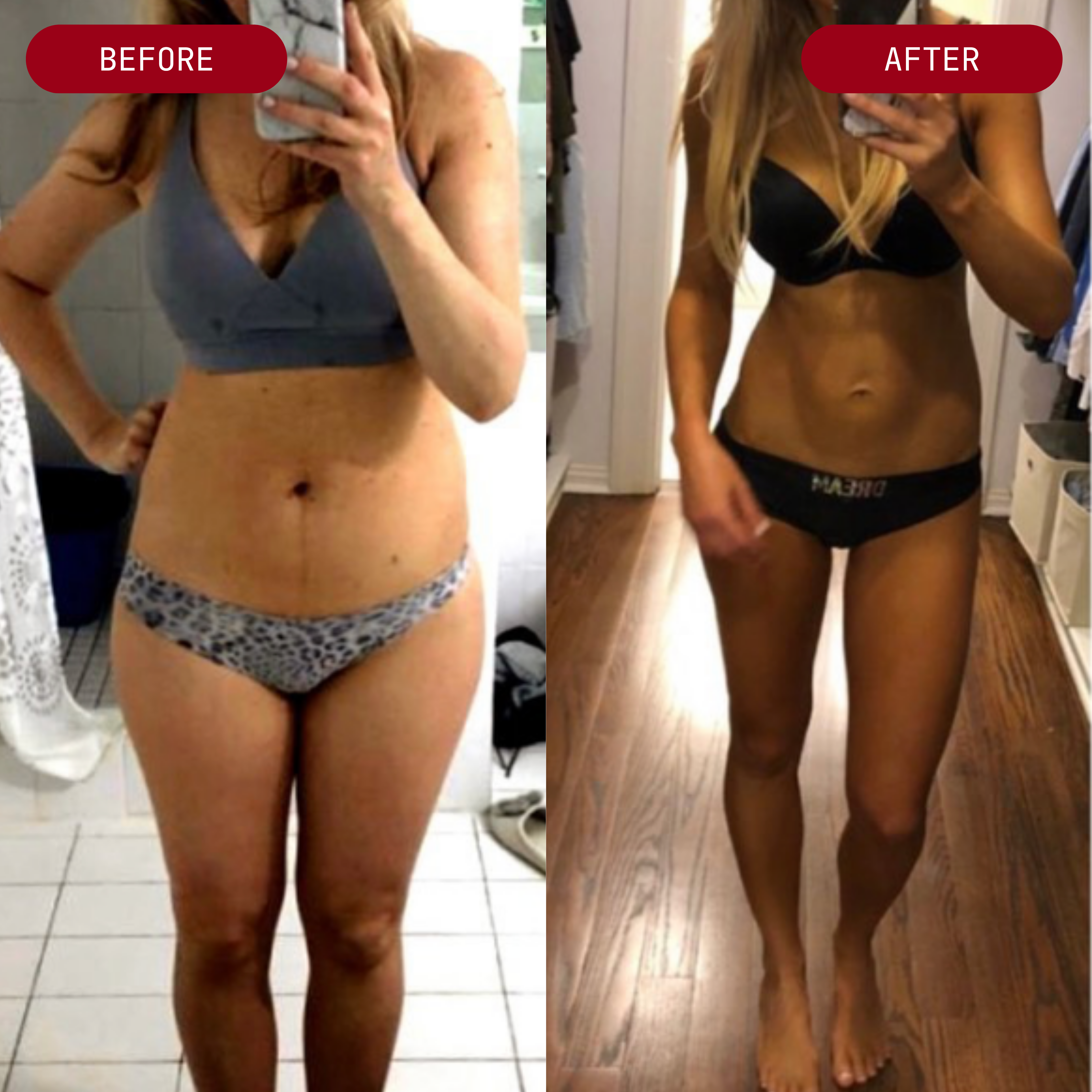 Before and after weight loss transformation .